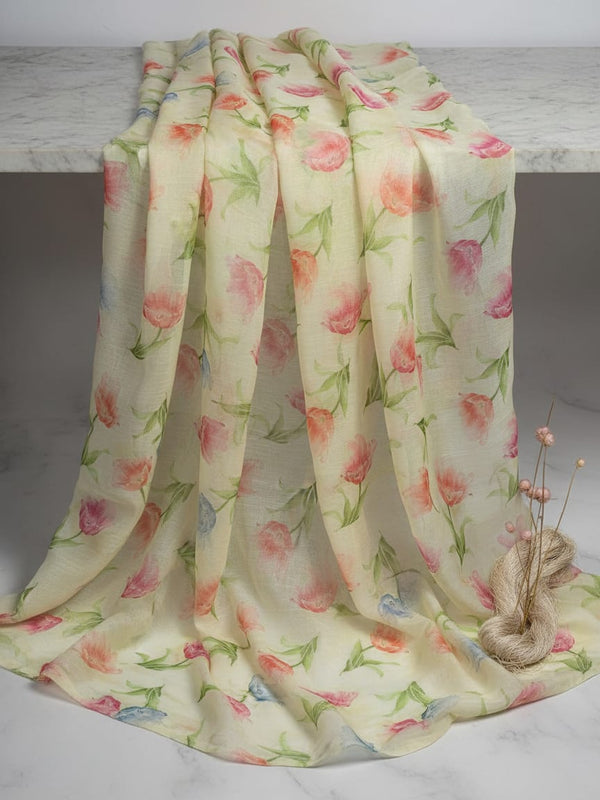 Floral Organza Fabric, Peach & Pink