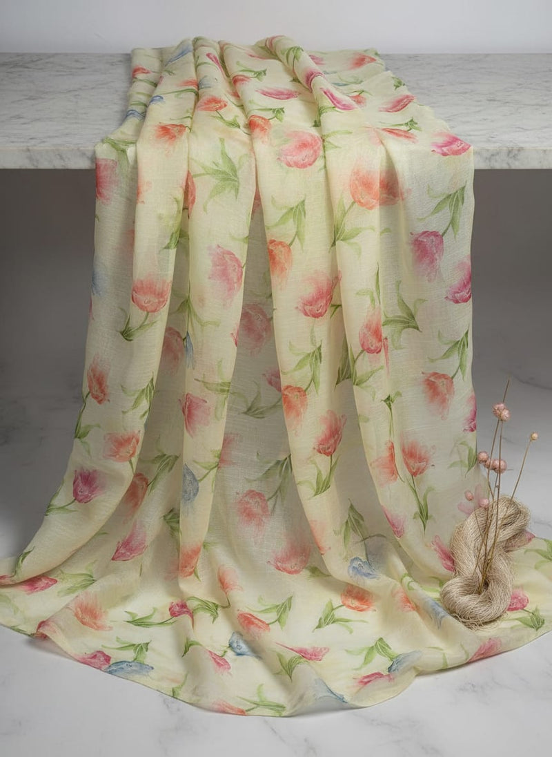 Floral Organza Fabric, Peach & Pink