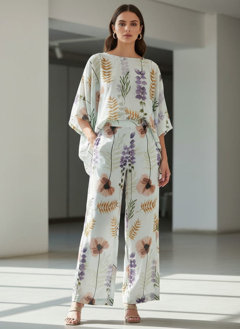 Botanical Floral & Leaves Digital Printed Polyester Fabric