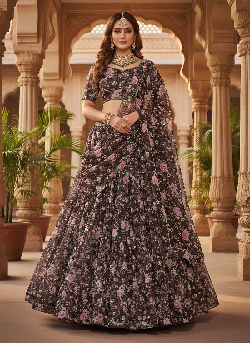 Black Organza Floral Print Fabric