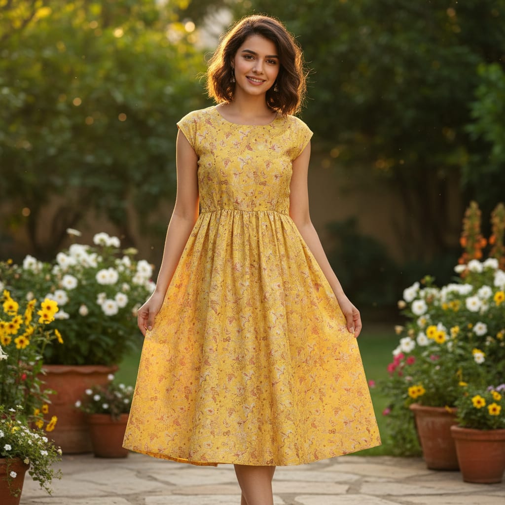 Yellow Tusser Silk Floral Digital Print Fabric