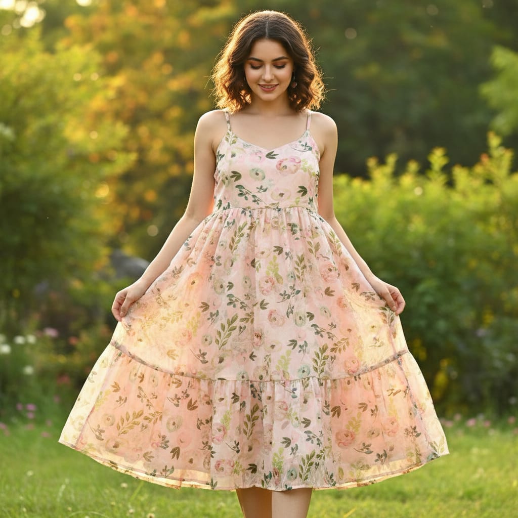Peach Brasso Fabric with Floral Print