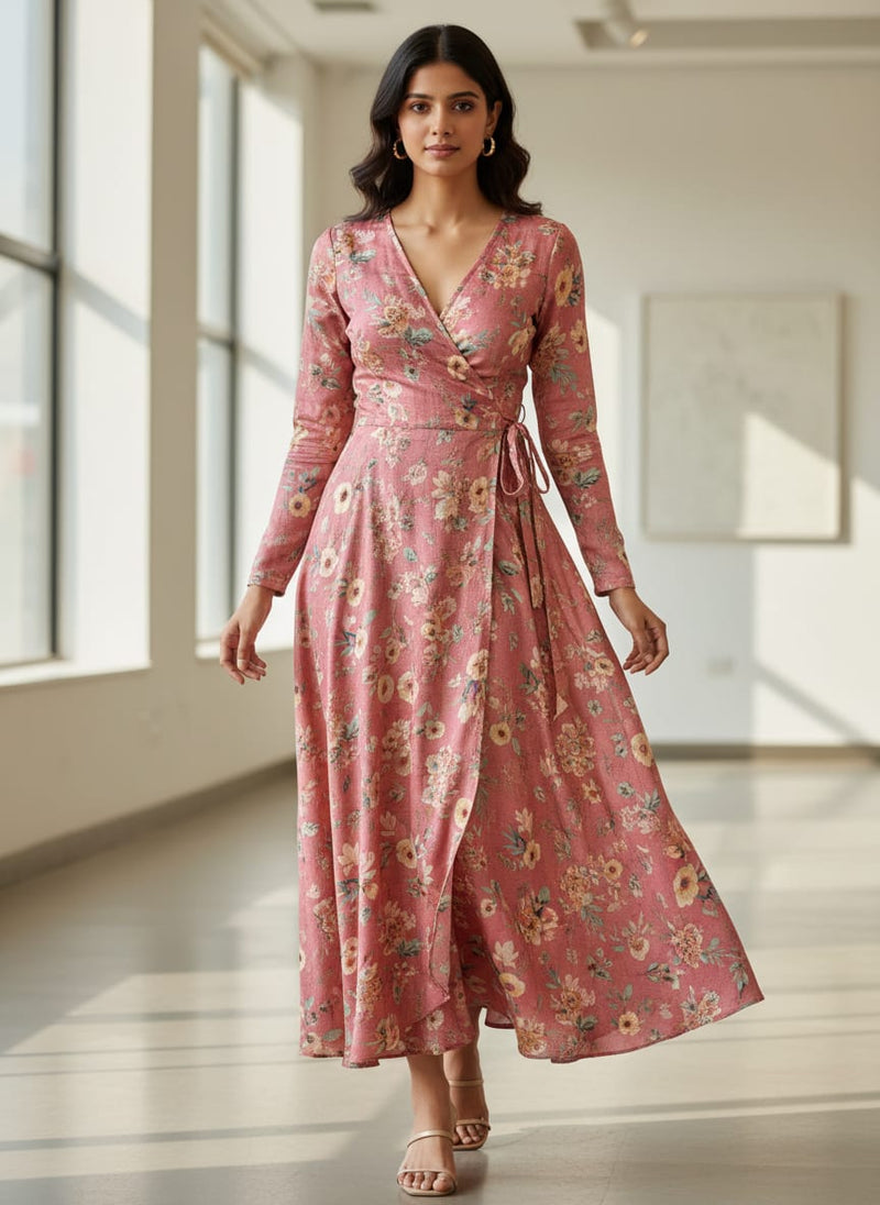 Pink Floral Tusser Silk Fabric