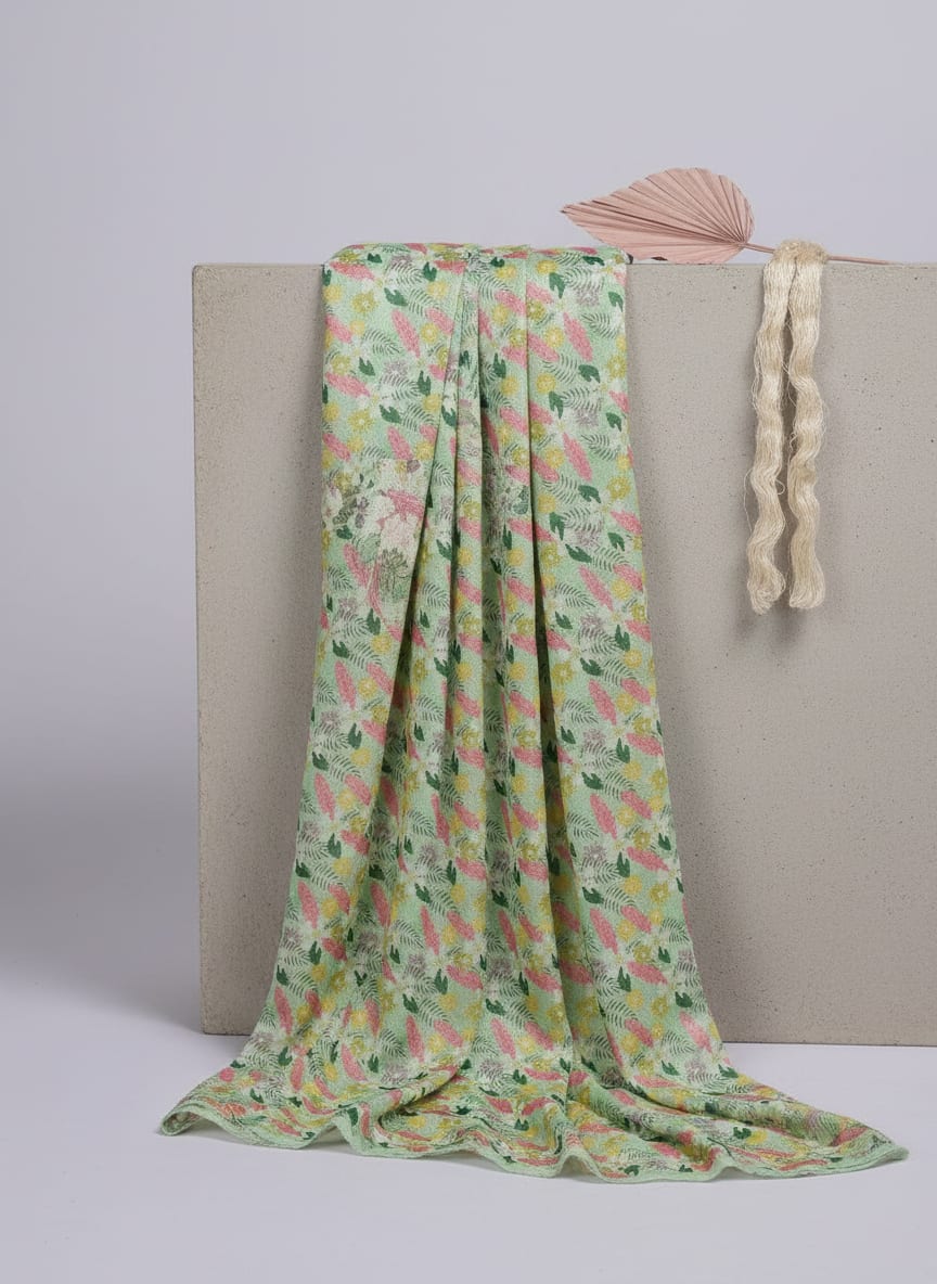 Green Chinon Floral Printed Dress Fabric