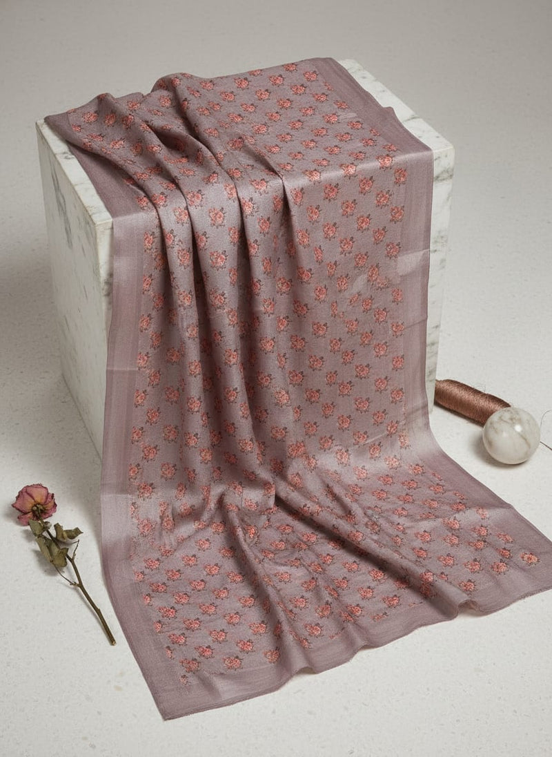 Grey Rose Print Tusser Silk Fabric