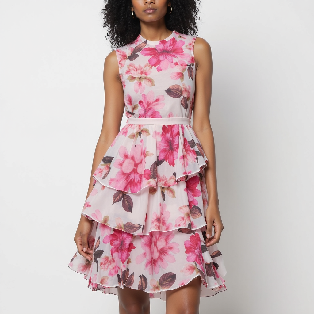 Pink Flower Printed Pure Chiffon Fabric