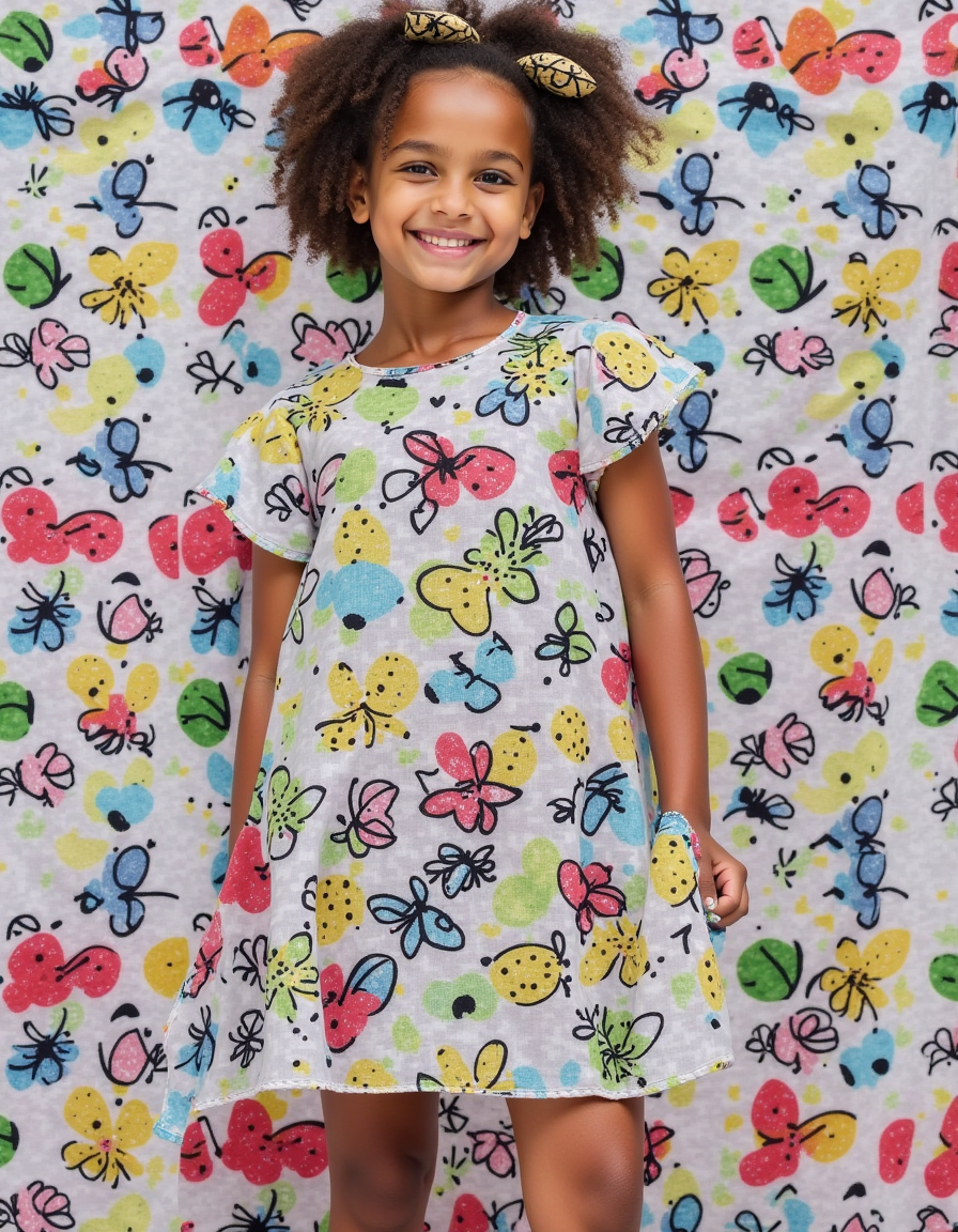 Linen Fabric with Fun Summer Beach Themed Print