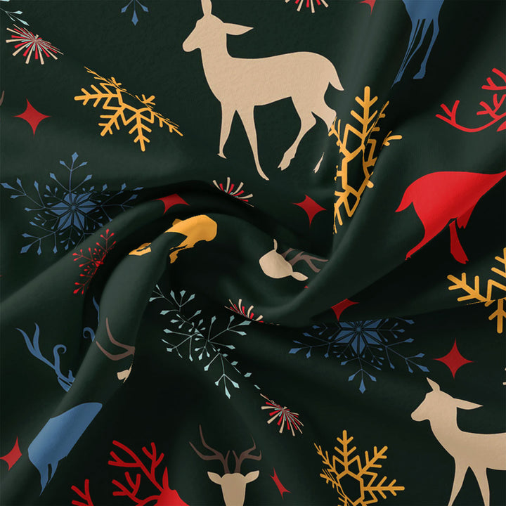Classy Green & Red Christmas Design Japan Satin Printed Fabric