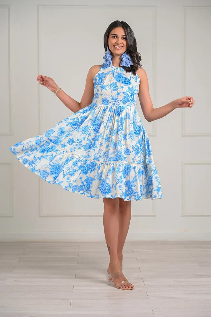 Floral Halter Neck Muslin Dress – 90.1