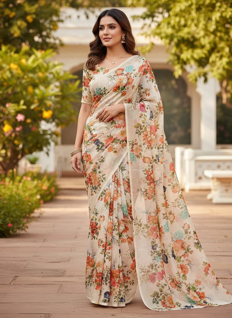 Elegant Floral Watercolour Print Chinon Fabric for Kurtas