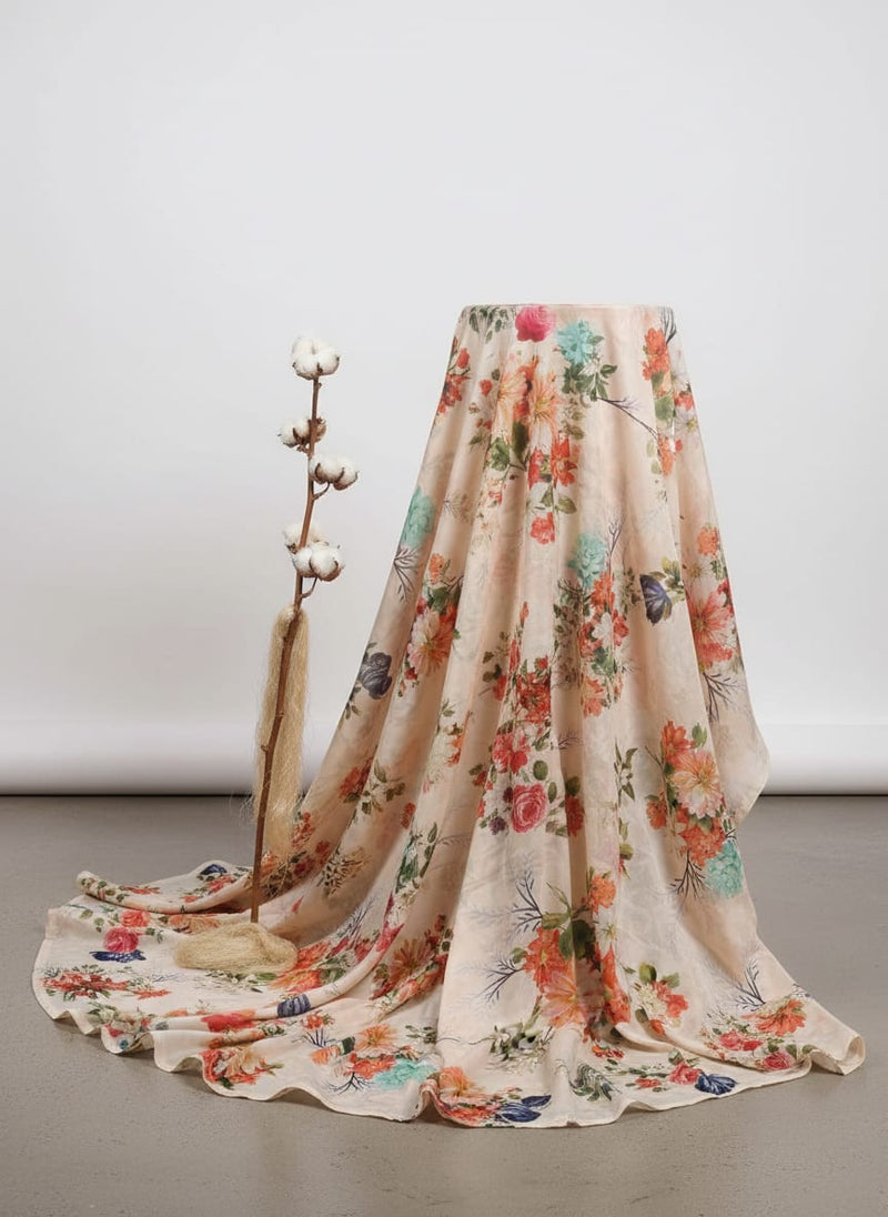 Elegant Floral Watercolour Print Chinon Fabric for Kurtas