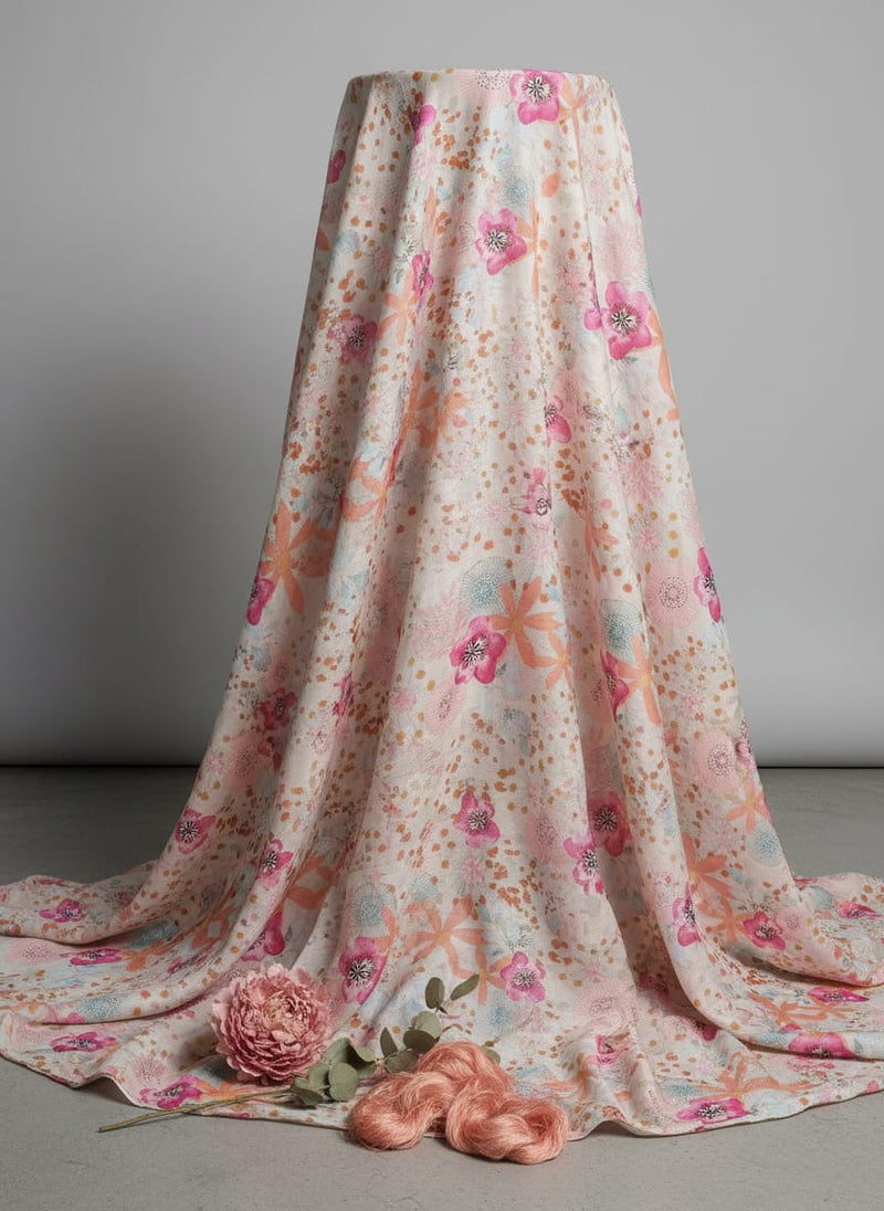 Pastel & Bright Floral Sketch Print Chinon Fabric