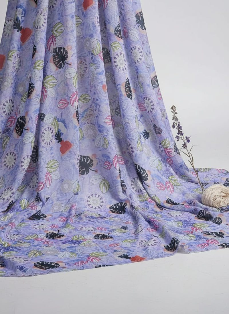 Lavender Tropical & Mandala Print Chinon Fabric