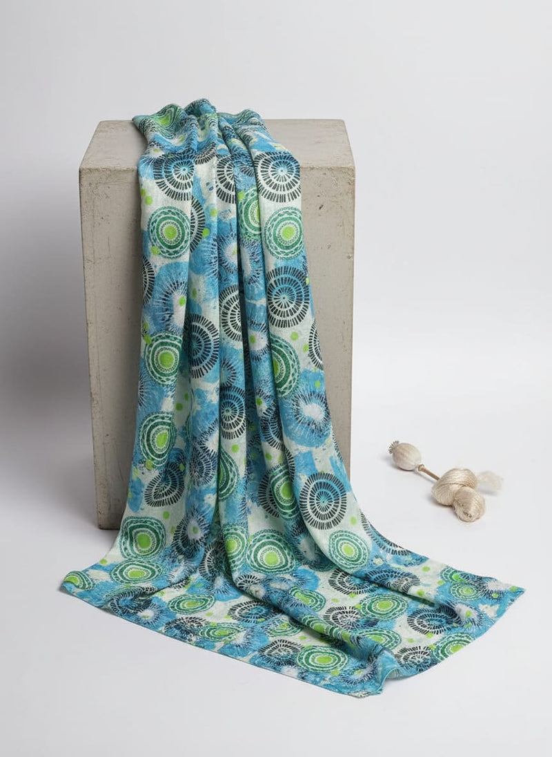 Bohemian Circle Abstract Print Blue & Green Chinon Fabric