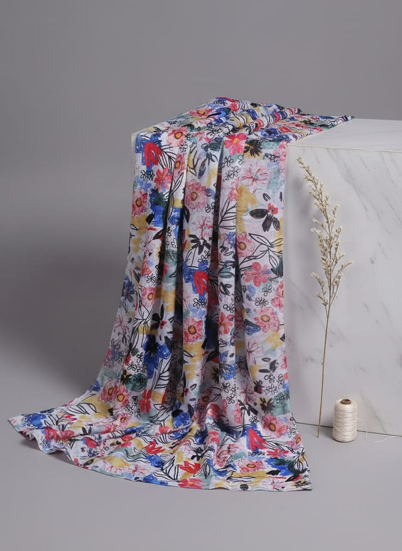 Colourful Abstract Painterly Floral Print Chinon Fabric
