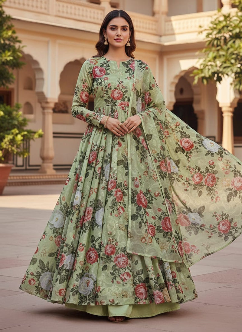 Lime Green Floral and Paisley Print Brasso Fabric
