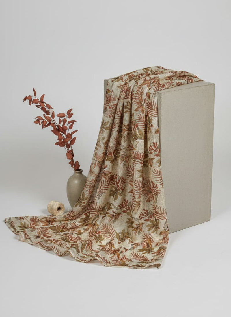 Autumnal Tropical Leaves Printed Kota Doria Fabric