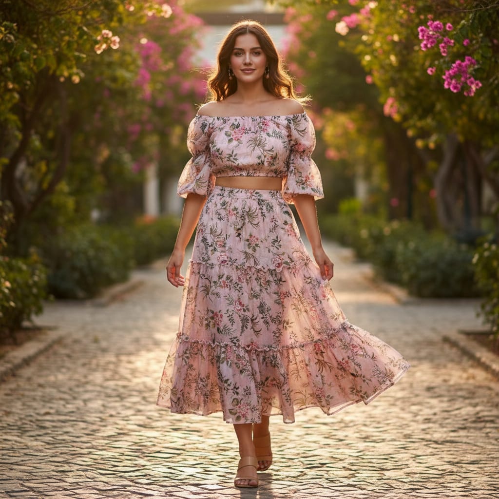 Blush Pink Floral and Leafy Vine Kota Doria Fabric