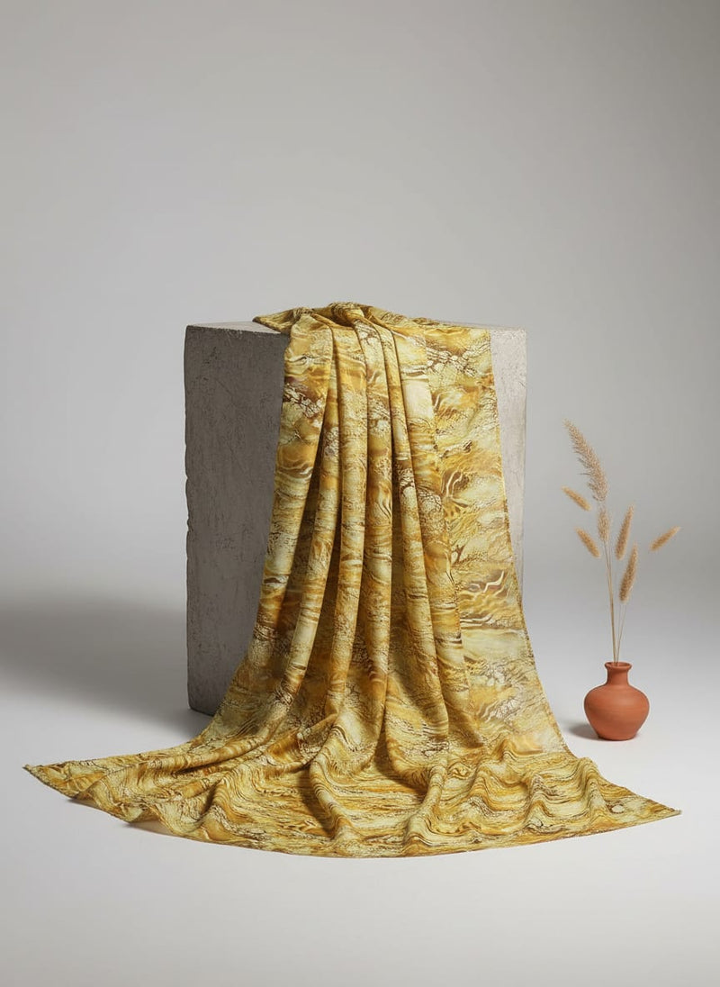Golden Yellow Abstract Wave Pattern Chinon Fabric