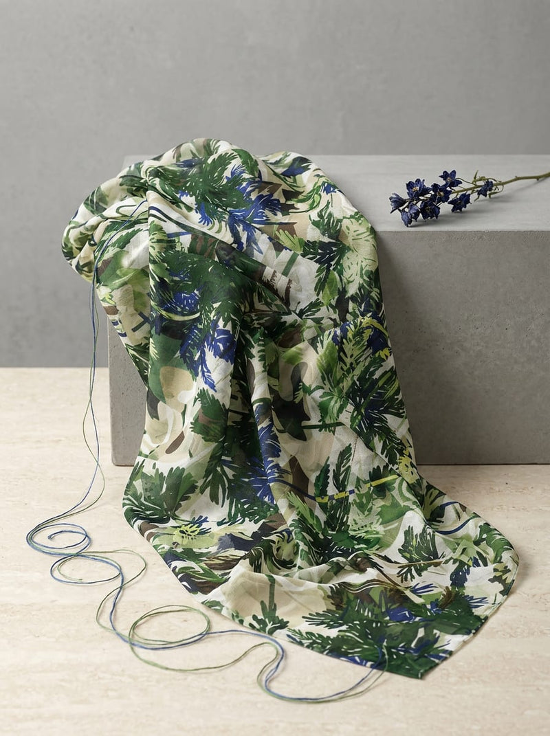 Multicolor Abstract Tropical Foliage Brasso Digital Printed Fabric