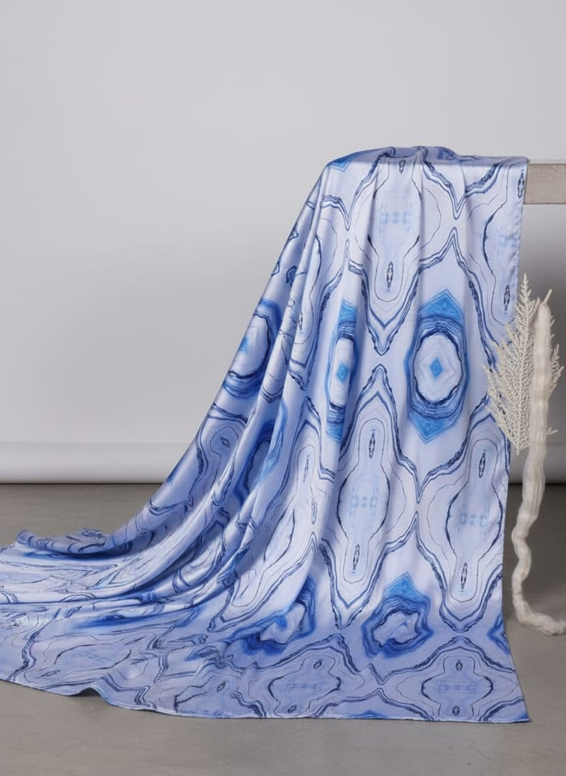 Blue and White Agate Abstract Print Japan Satin Fabric