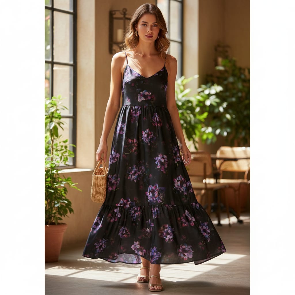 Purple Hydrangea Floral Print Japan Satin Fabric