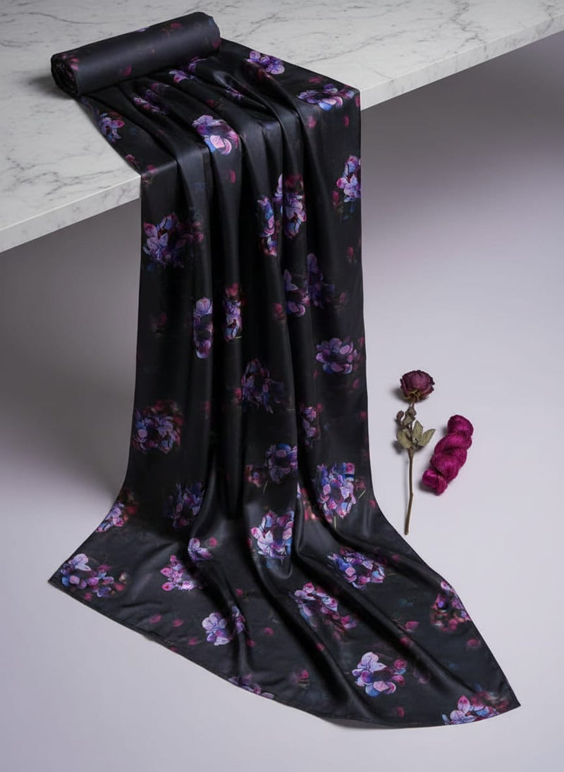 Purple Hydrangea Floral Print Japan Satin Fabric