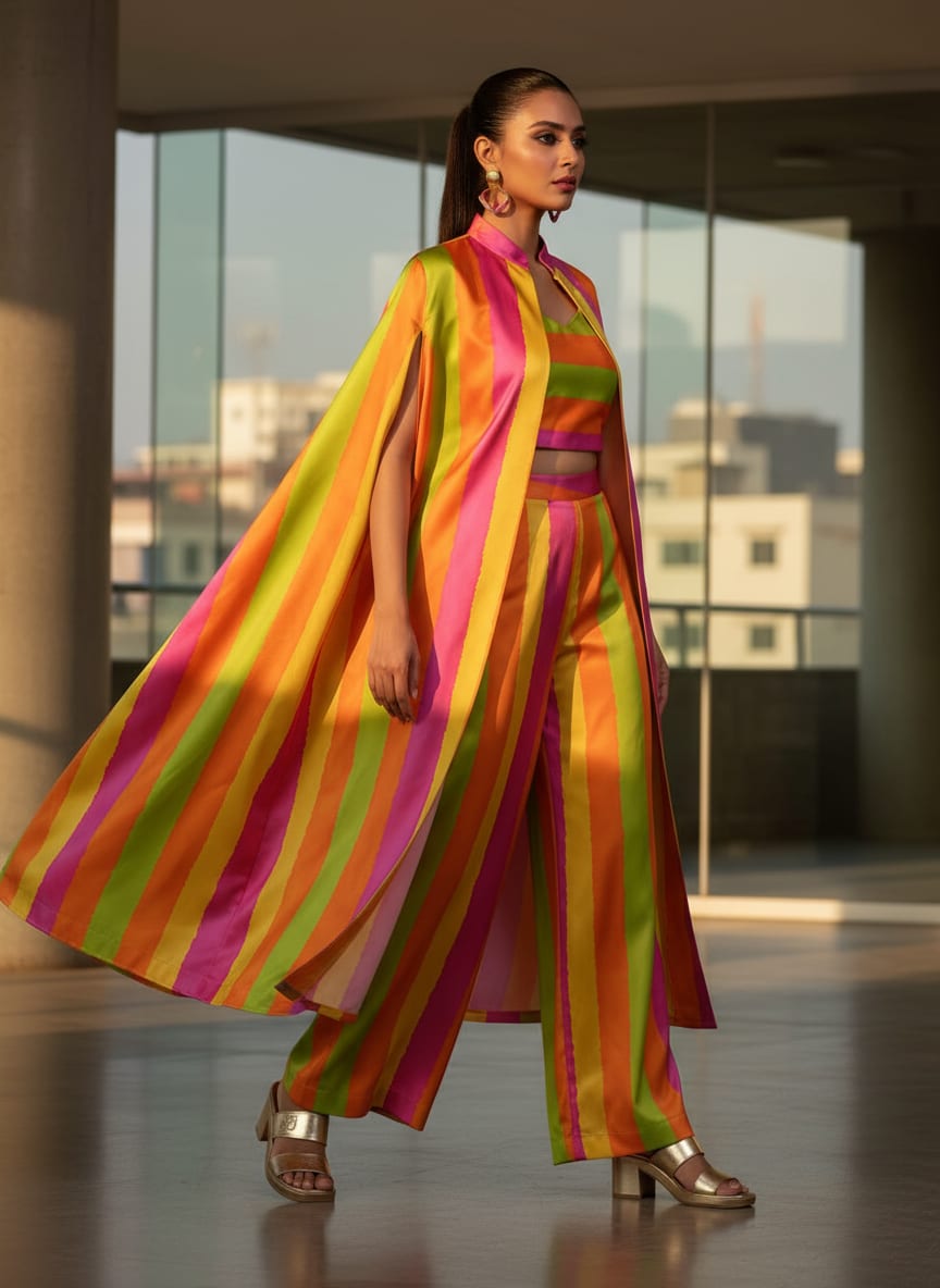 Bright Watercolour Stripes on Smooth Japan Satin Fabric