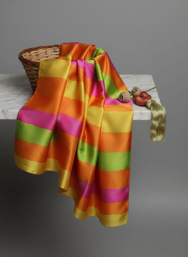Bright Watercolour Stripes on Smooth Japan Satin Fabric