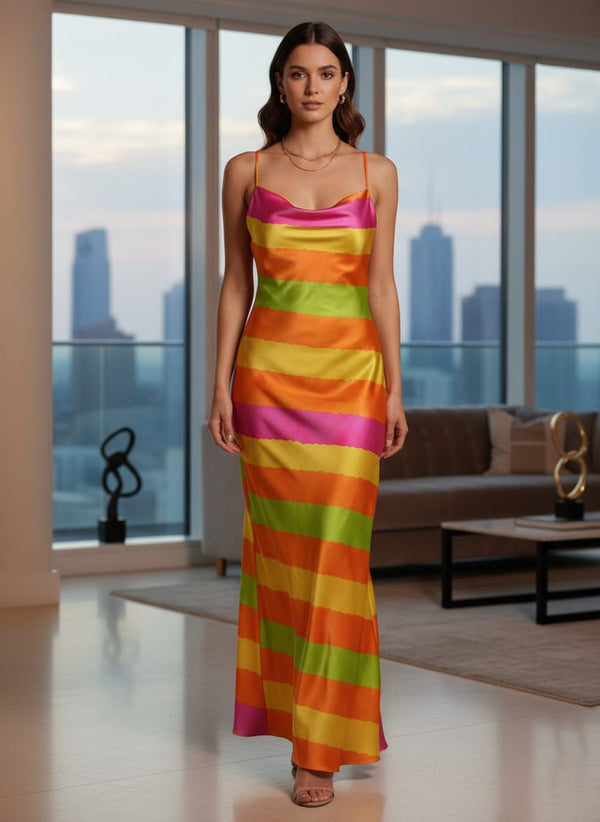 Bright Watercolour Stripes on Smooth Japan Satin Fabric - Slip Dress Lookbook - JS-0-TA07612-110 - alternate view