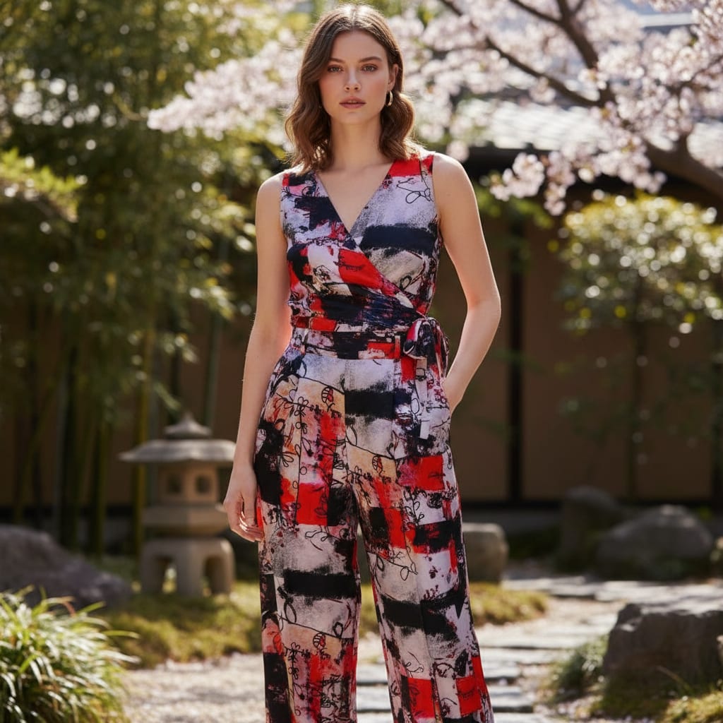 Artistic Brushstroke & Checkered Japan Satin Fabric