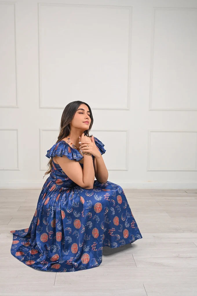 Flowy Floral Printed Midi Dress – 91.5
