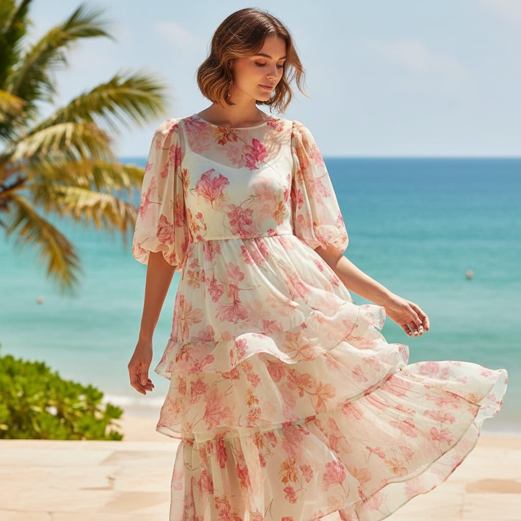 Pastel Green & Pink Floral Watercolour Organza Fabric