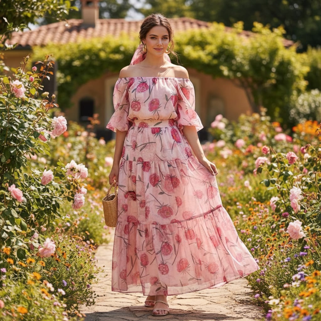 Pink Peony Floral Watercolour Print Organza Fabric