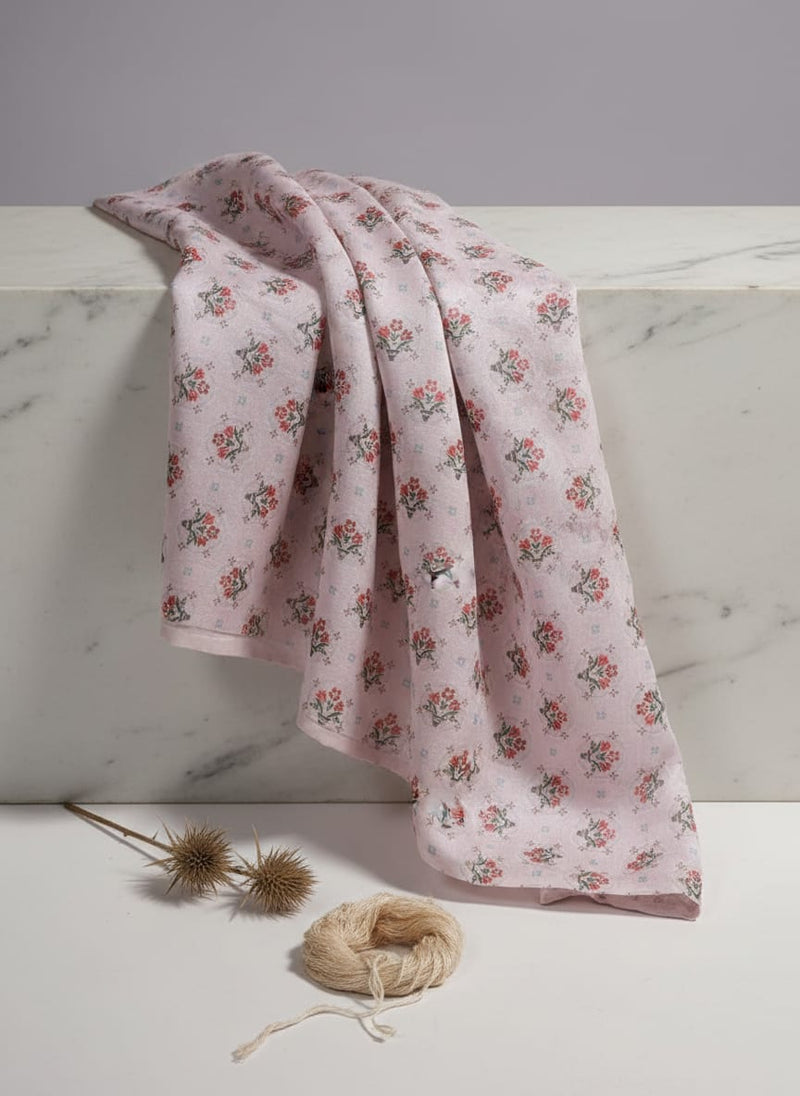 Vintage Floral Bouquet Print on Pink Tusser Silk Fabric - Fabric Editorial Studio Flatlay Lookbook - TS-0-TA05887-110