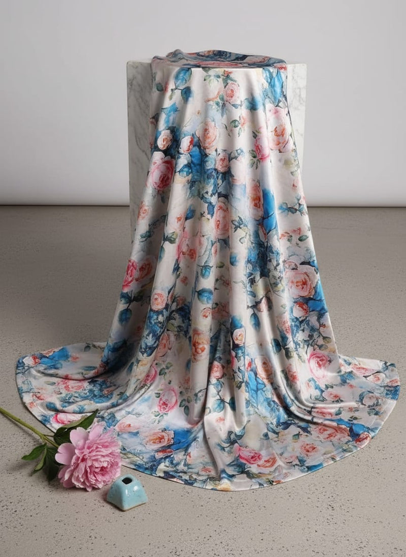 Artistic Watercolour Rose Floral Japan Satin Fabric