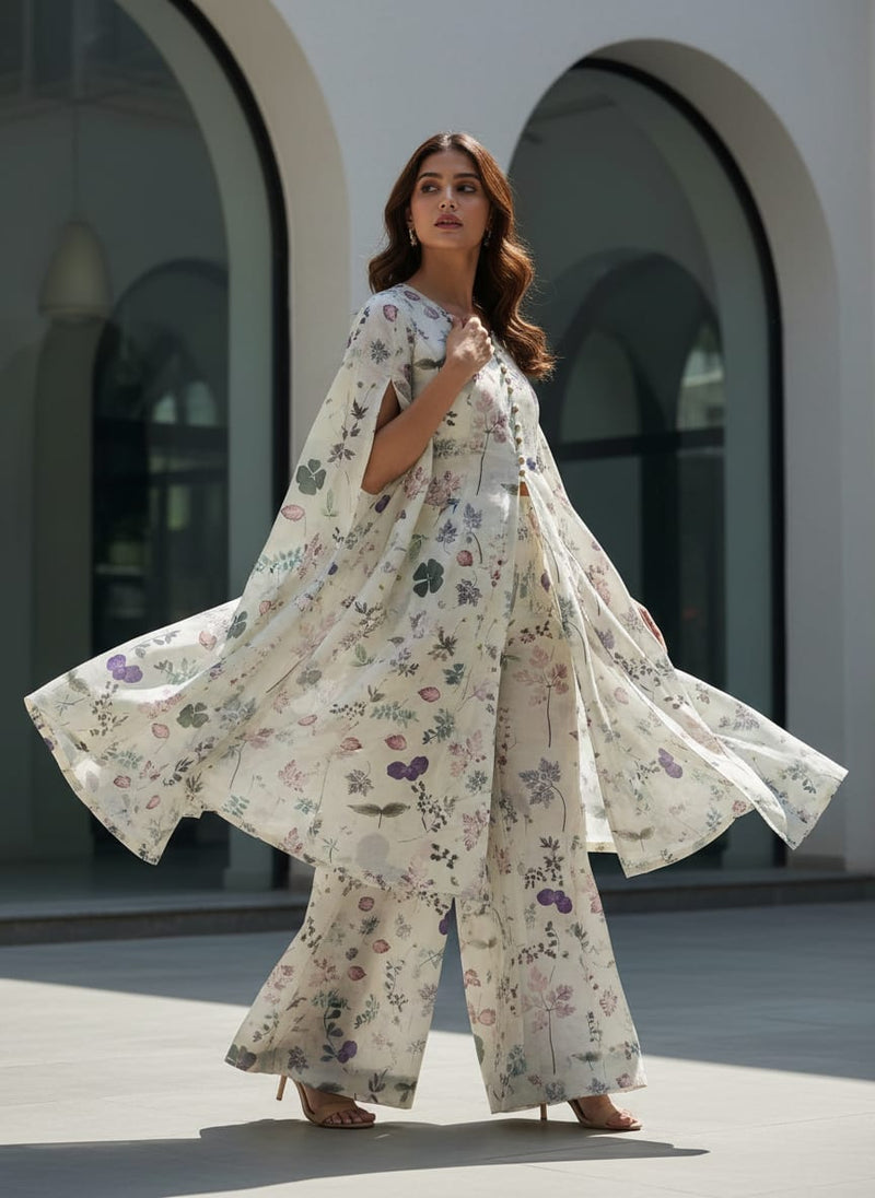 Botanical Leaves & Flora Printed Tusser Silk Fabric