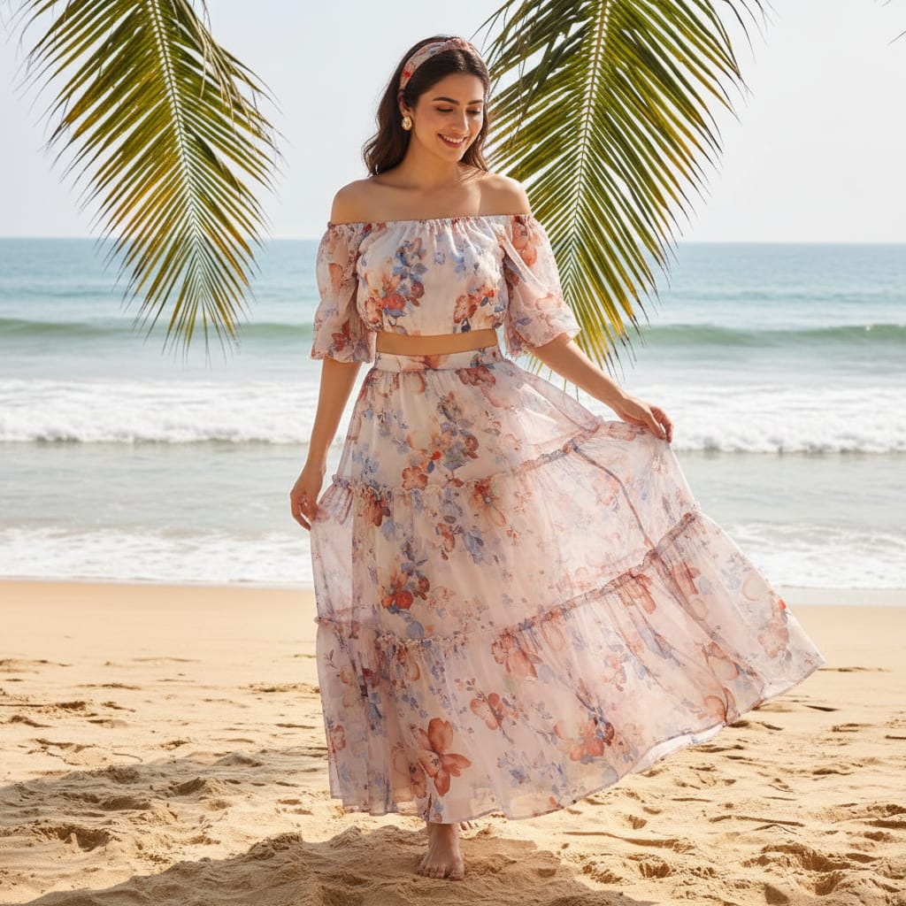 Watercolour Floral Bloom Organza Fabric for Dresses