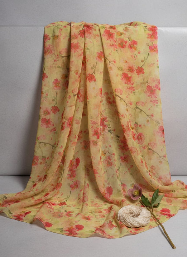 Watercolour Floral Bloom on Lime Green Organza Fabric - Fabric Editorial Studio Flatlay Lookbook - OR-0-TA08279-110