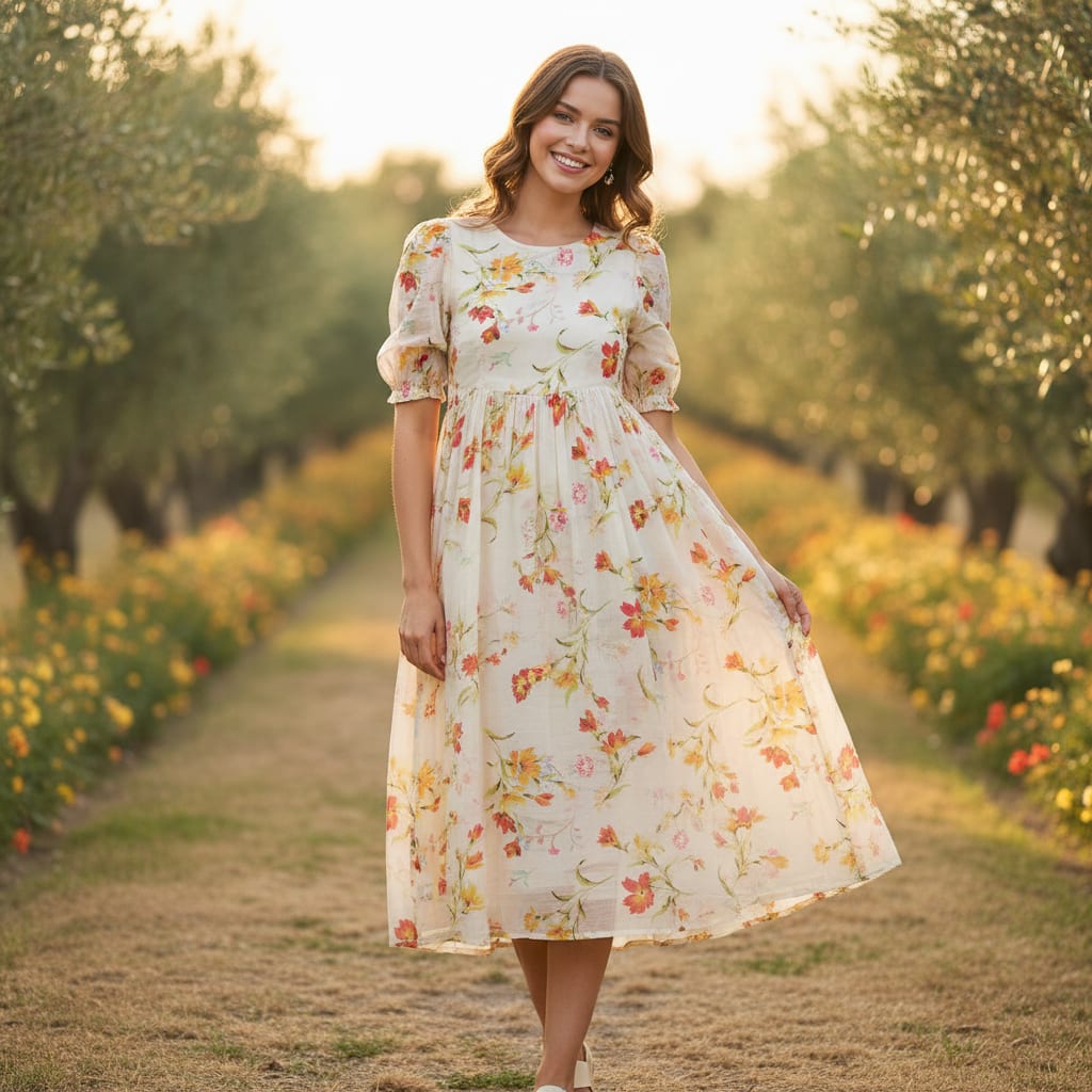 Red & Yellow Watercolour Floral Printed Muslin Fabric