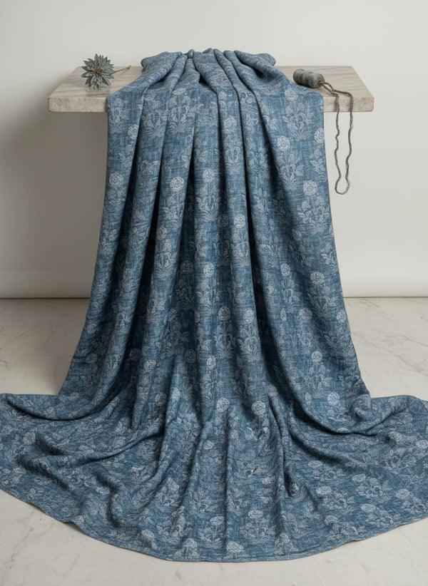 Teal Blue Damask Inspired Ethnic Floral Rayon Fabric - Fabric Editorial Studio Flatlay Lookbook - RA-0-TA0710-114