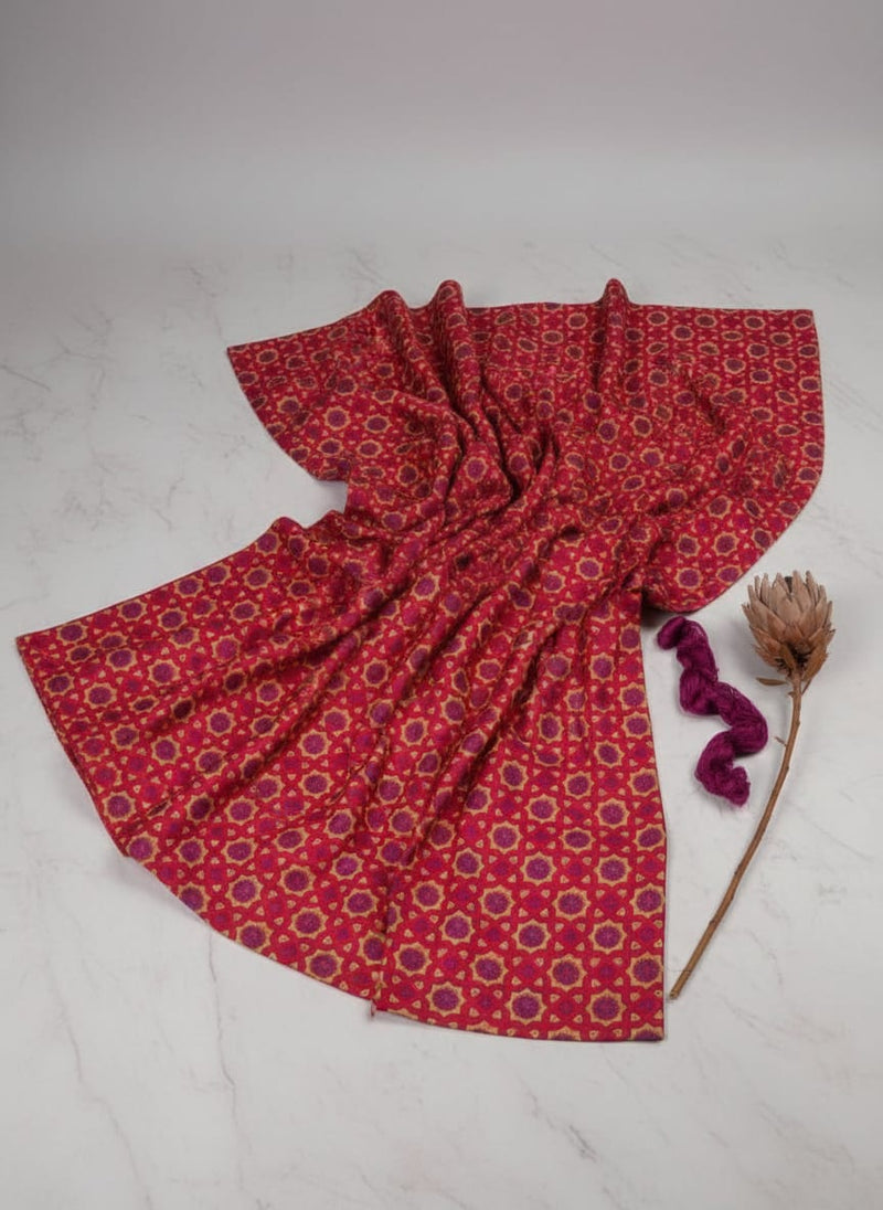 Ruby Red Geometric Star Patterned Soft Rayon Fabric