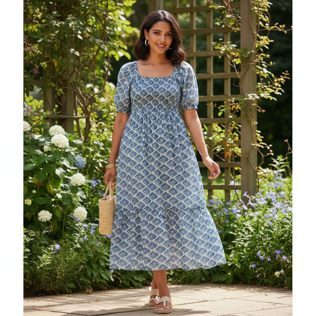 Blue Ikat Diamond Patterned Chanderi Fabric for Kurtas