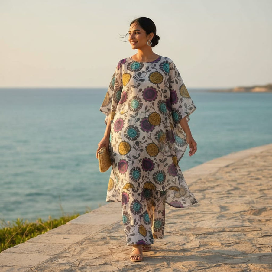 Chanderi Fabric with Colourful Stylised Floral Print