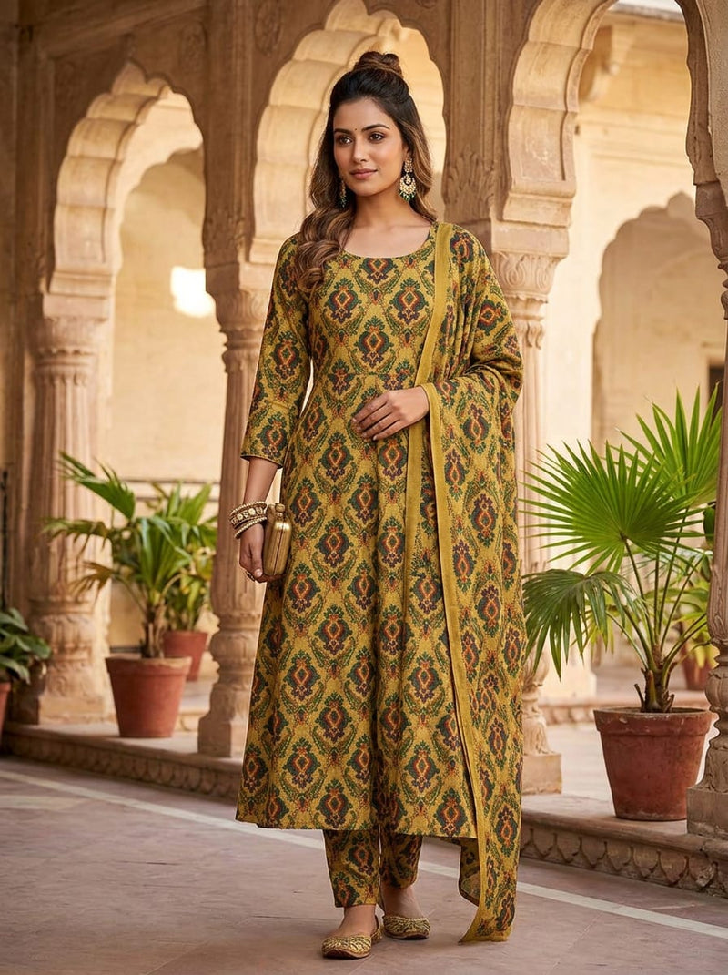 Multicolor Ethnic Paisley Damask Pattern Rayon Digital Printed Fabric