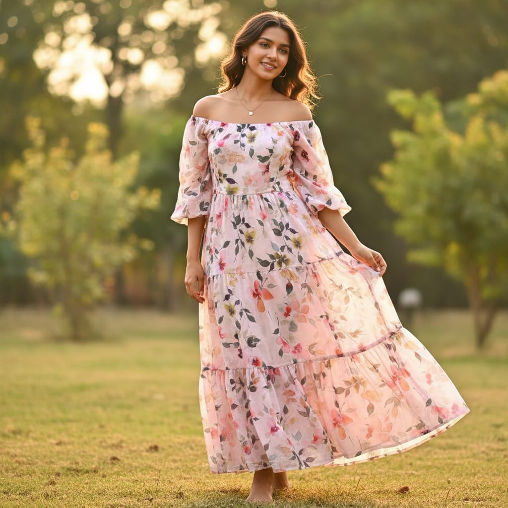 Watercolour Floral Blossom Muslin Fabric for Dresses