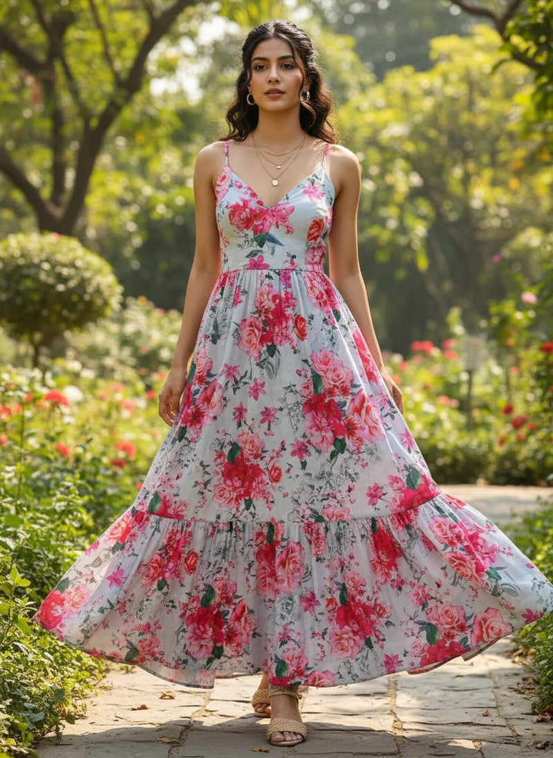 Elegant Pink Rose Floral Print on Soft Rayon Fabric