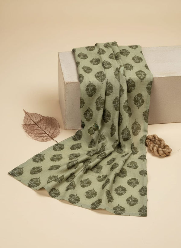 Olive Green Buta Motif Printed Chanderi Fabric - Fabric Editorial Studio Flatlay Lookbook - CH-0-TA01347-108