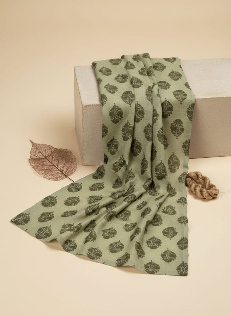 Olive Green Buta Motif Printed Chanderi Fabric