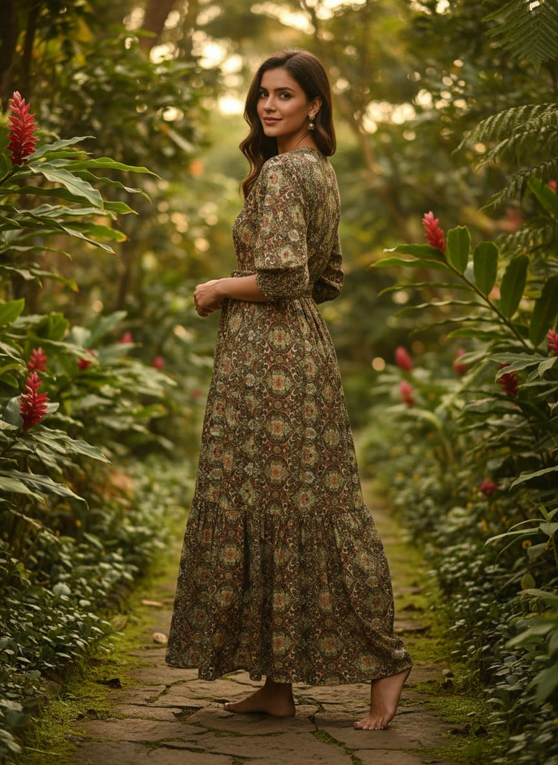 Vintage Damask & Ogee Patterned Soft Rayon Dress Fabric